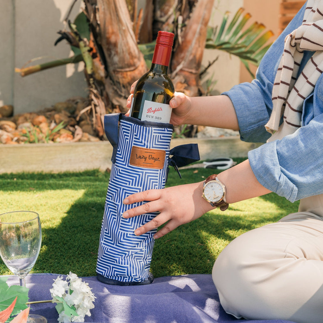 Lazy Dayz Insulated Wine Bottle Tote - Makena-Furniture &gt; Dining &gt; Wine Racks-PEROZ Accessories