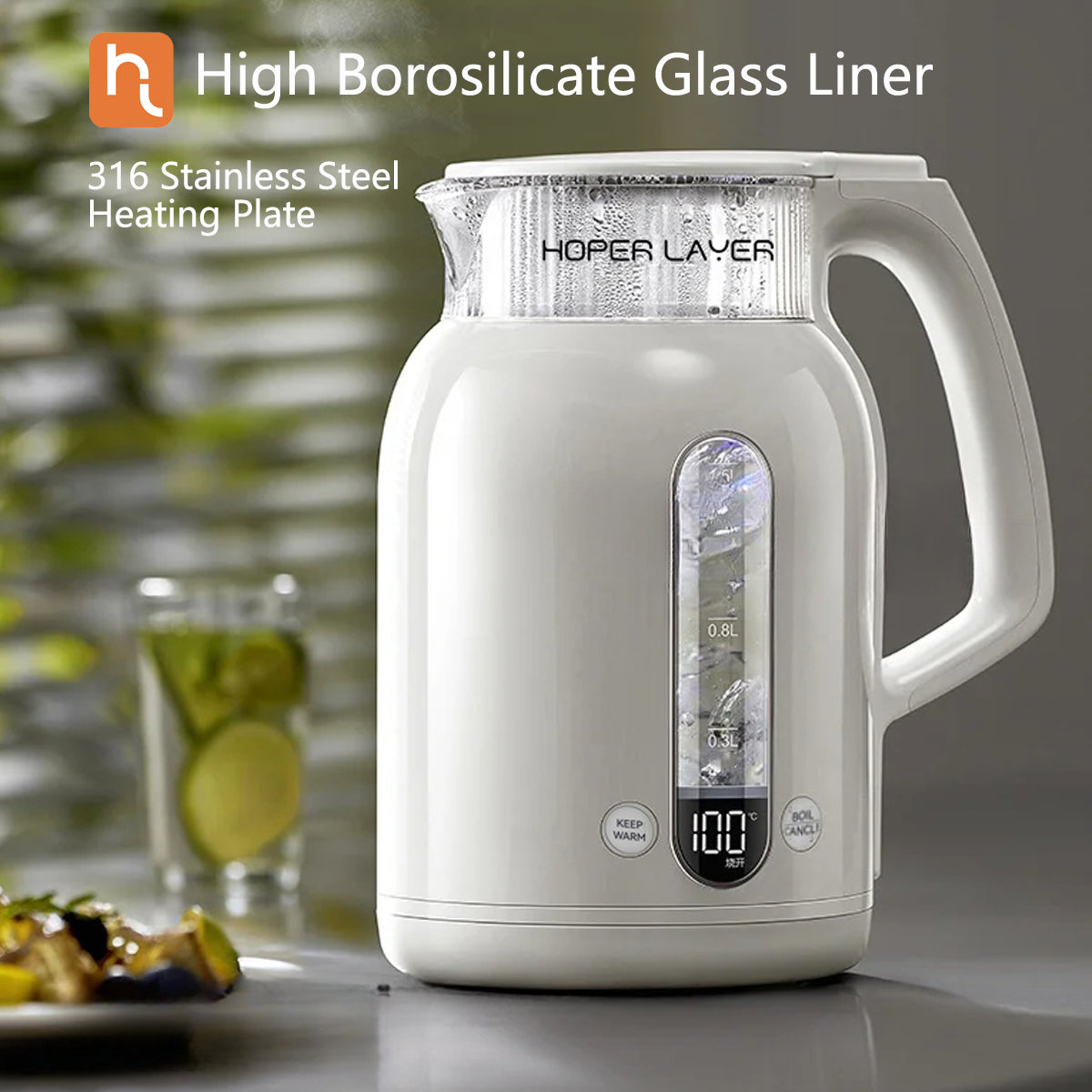 Hoper Layer Insulation Electric Kettle 1.5L 1500W Water Boiler K15-G1-Appliances &gt; Kitchen Appliances &gt; Kettles-PEROZ Accessories