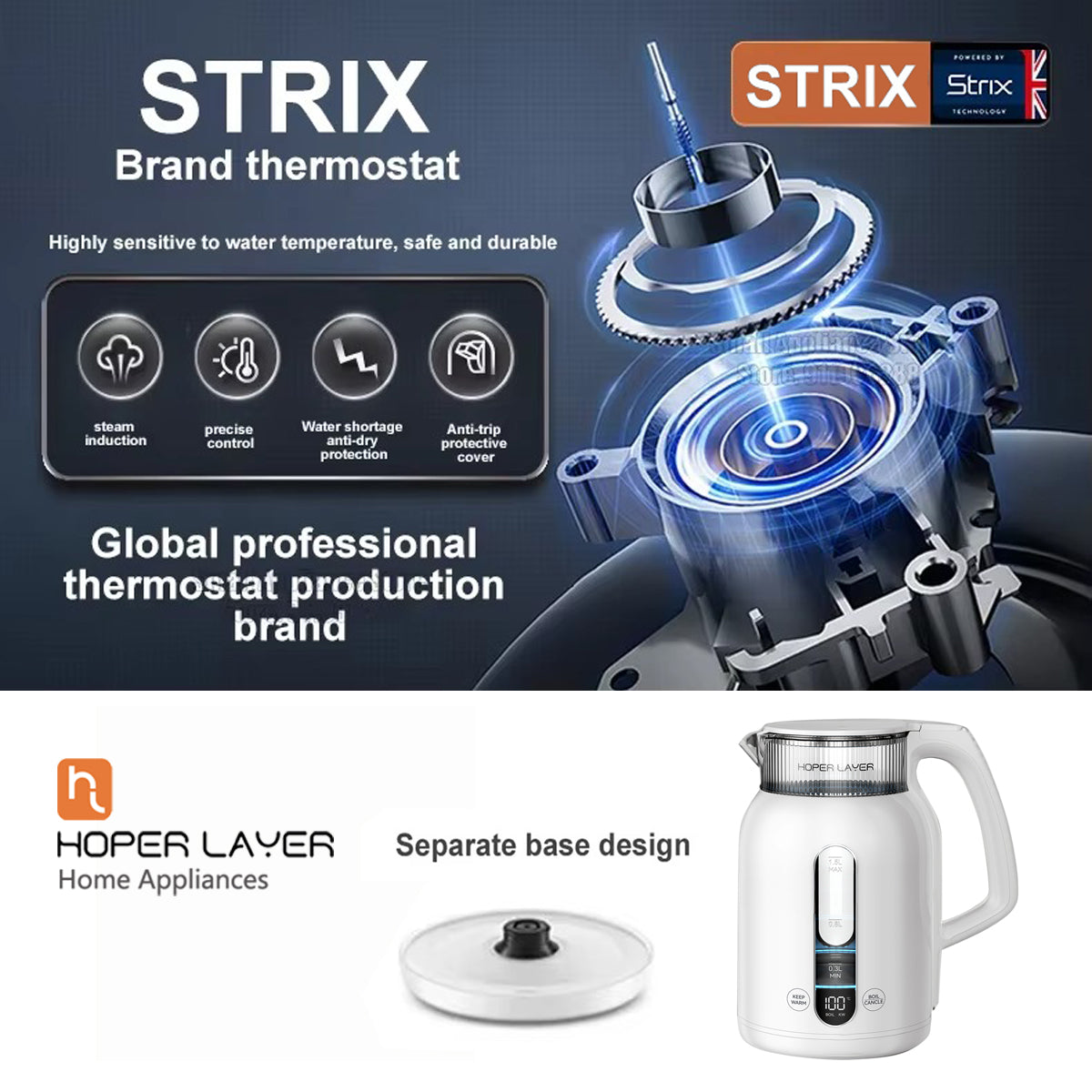 Hoper Layer Insulation Electric Kettle 1.5L 1500W Water Boiler K15-G1-Appliances &gt; Kitchen Appliances &gt; Kettles-PEROZ Accessories