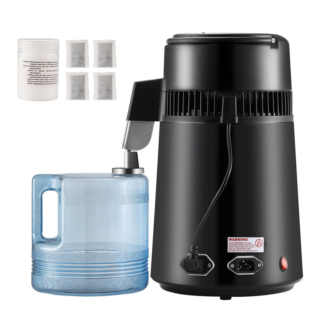 Water Distiller, 4L 1.05 Gallon Pure Water Purifier Filter For Home Countertop, 750W Distilled Water Maker, Stainless Steel Interior Distiller Water Making Machine to Make Clean Water, Black-Commercial > Commercial Others > Distilling &amp; Brewing-PEROZ Accessories