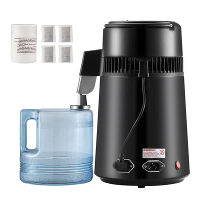 Water Distiller, 4L 1.05 Gallon Pure Water Purifier Filter For Home Countertop, 750W Distilled Water Maker, Stainless Steel Interior Distiller Water Making Machine to Make Clean Water, Black