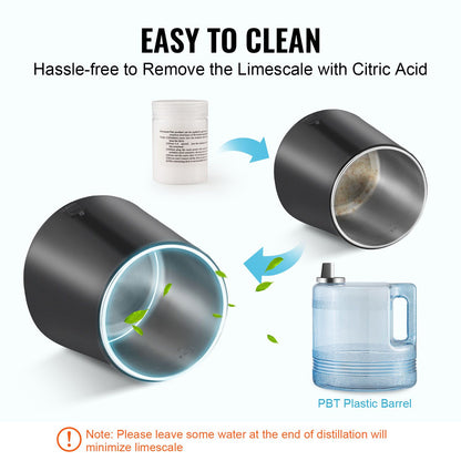Water Distiller, 4L 1.05 Gallon Pure Water Purifier Filter For Home Countertop, 750W Distilled Water Maker, Stainless Steel Interior Distiller Water Making Machine to Make Clean Water, Black