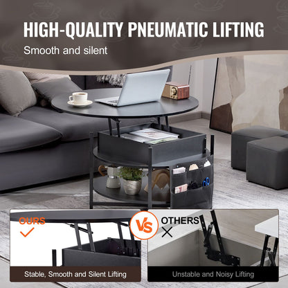 Lift Top Coffee Table 35.3" Round Coffee Table for Living Room Black-Furniture > Outdoor > Outdoor Dining Sets-PEROZ Accessories
