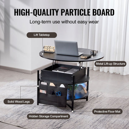 Lift Top Coffee Table 35.3" Round Coffee Table for Living Room Black-Furniture > Outdoor > Outdoor Dining Sets-PEROZ Accessories