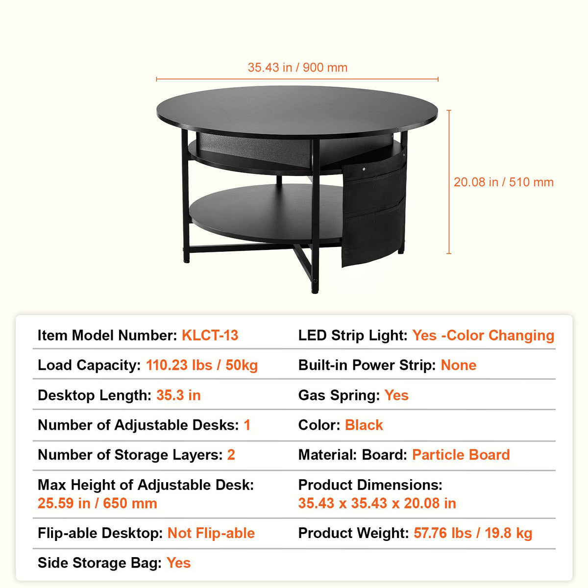 Lift Top Coffee Table 35.3" Round Coffee Table for Living Room Black-Furniture > Outdoor > Outdoor Dining Sets-PEROZ Accessories