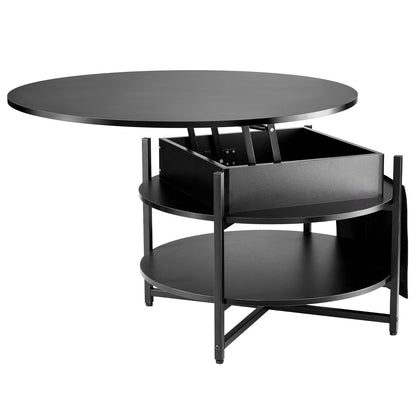 Lift Top Coffee Table 35.3" Round Coffee Table for Living Room Black-Furniture > Outdoor > Outdoor Dining Sets-PEROZ Accessories