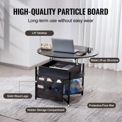 VEVOR Lift Top Coffee Table 35.3" Round Coffee Table for Living Room Black-Furniture > Outdoor > Outdoor Dining Sets-PEROZ Accessories