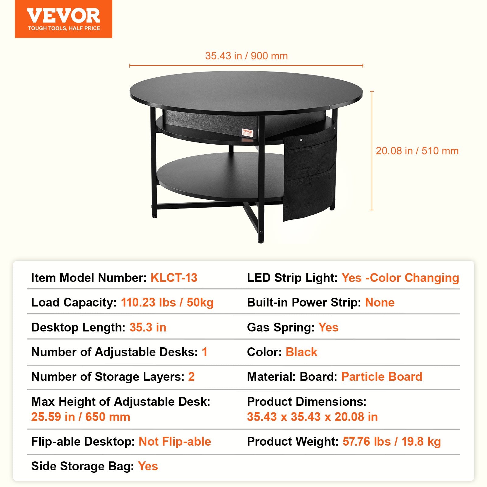 VEVOR Lift Top Coffee Table 35.3" Round Coffee Table for Living Room Black-Furniture > Outdoor > Outdoor Dining Sets-PEROZ Accessories