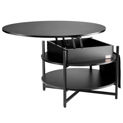 VEVOR Lift Top Coffee Table 35.3" Round Coffee Table for Living Room Black-Furniture > Outdoor > Outdoor Dining Sets-PEROZ Accessories