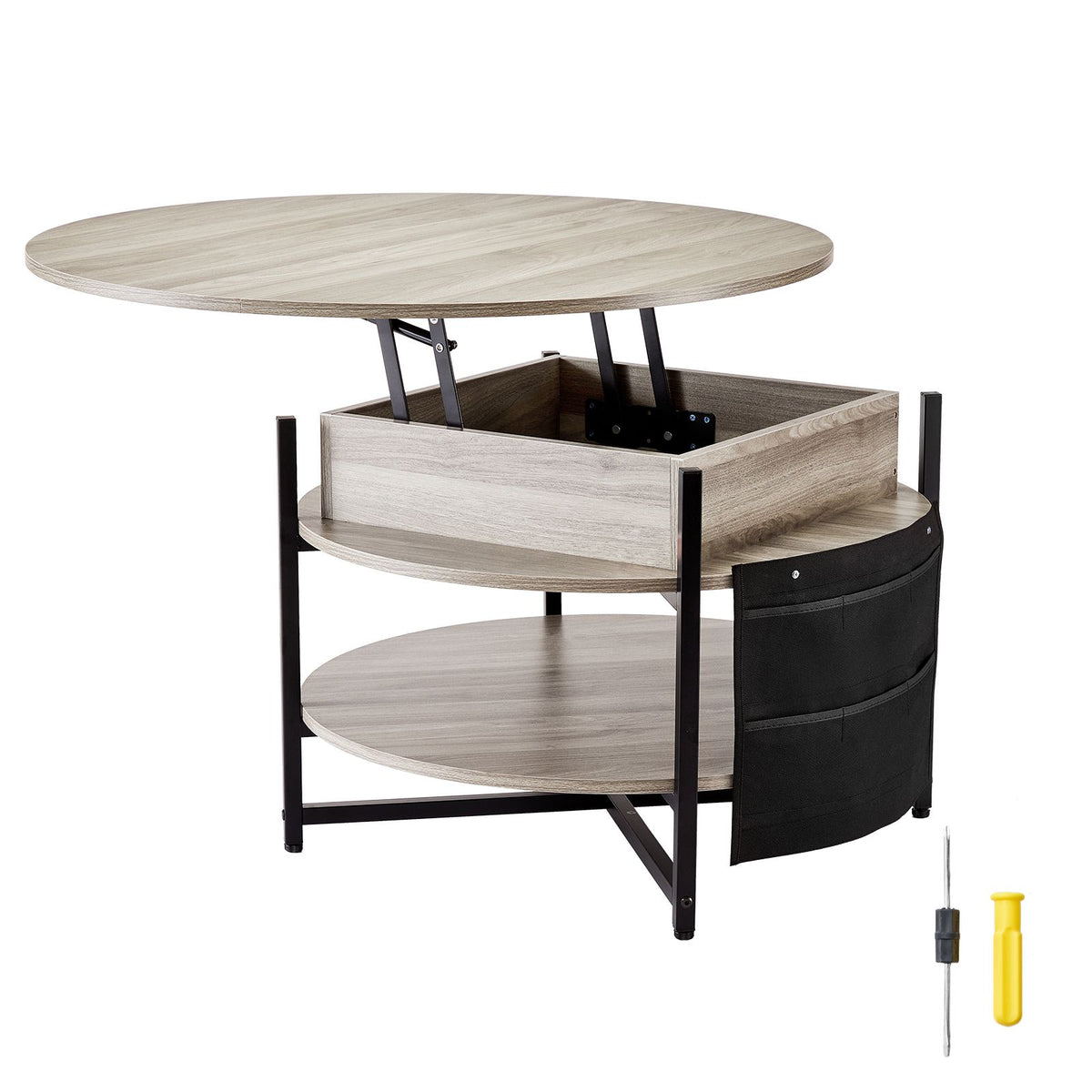 Lift Top Coffee Table 35.3" Round Coffee Table for Living Room White-Furniture > Outdoor > Outdoor Dining Sets-PEROZ Accessories