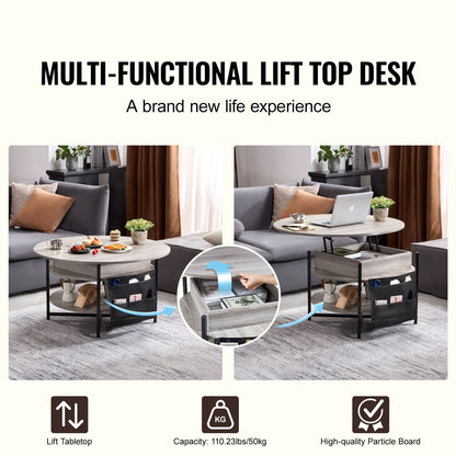 Lift Top Coffee Table 35.3" Round Coffee Table for Living Room White-Furniture > Outdoor > Outdoor Dining Sets-PEROZ Accessories