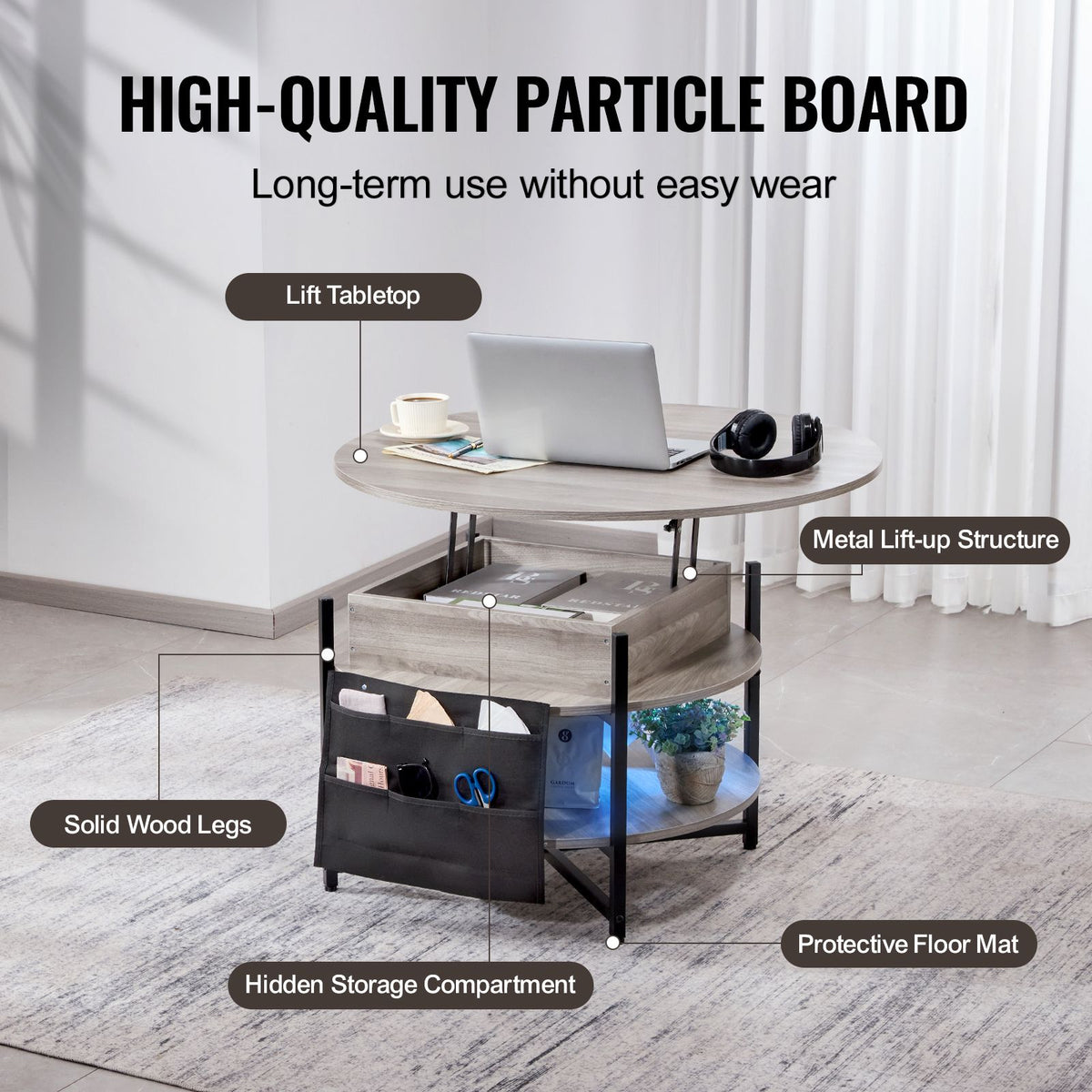 Lift Top Coffee Table 35.3" Round Coffee Table for Living Room White-Furniture > Outdoor > Outdoor Dining Sets-PEROZ Accessories