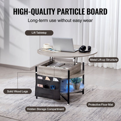 Lift Top Coffee Table 35.3" Round Coffee Table for Living Room White-Furniture > Outdoor > Outdoor Dining Sets-PEROZ Accessories