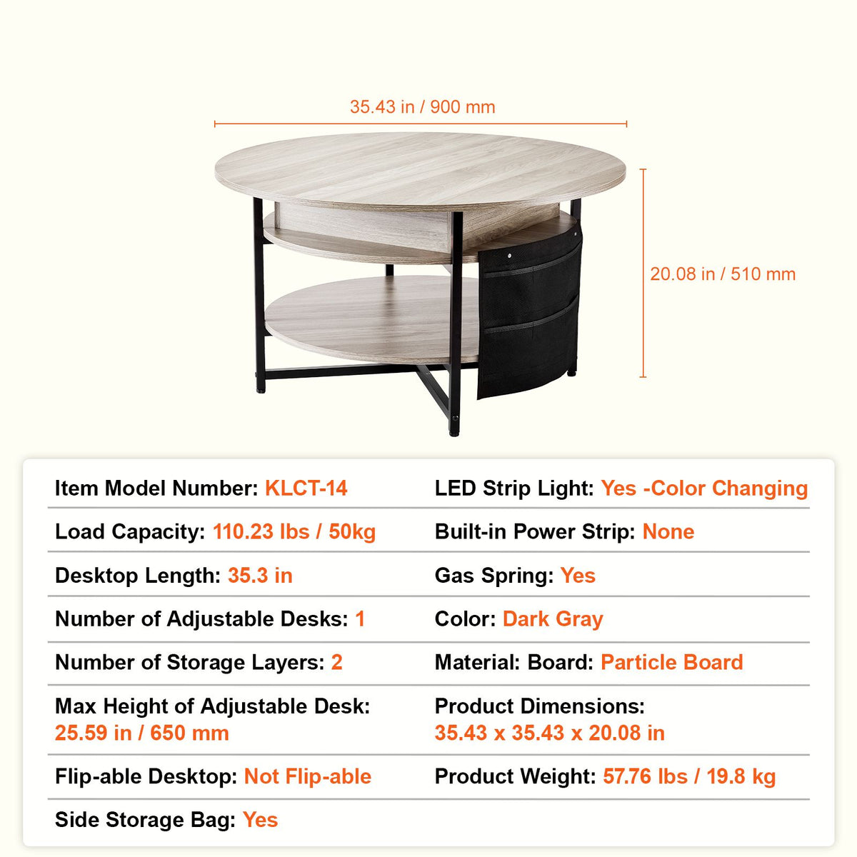 Lift Top Coffee Table 35.3" Round Coffee Table for Living Room White-Furniture > Outdoor > Outdoor Dining Sets-PEROZ Accessories