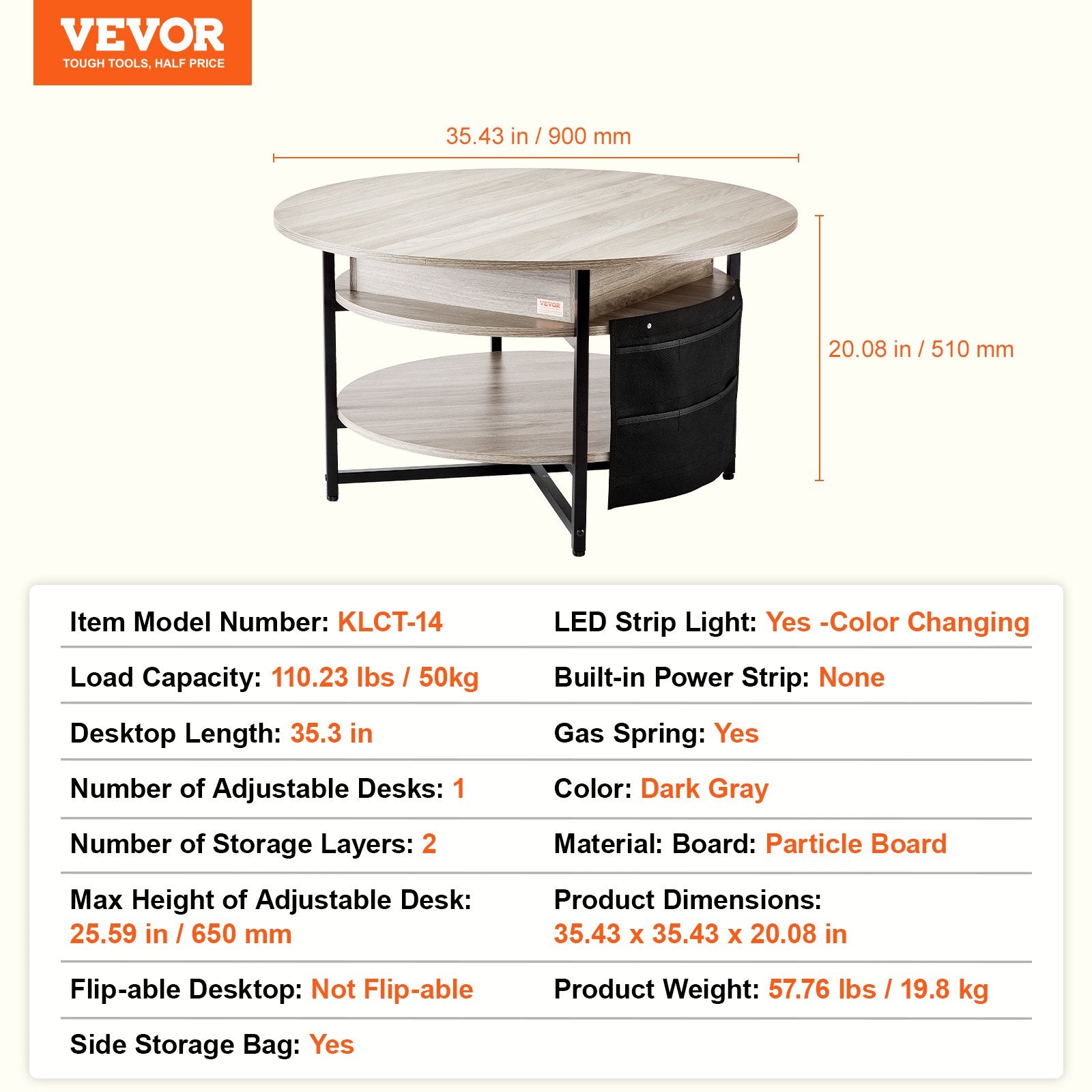 VEVOR Lift Top Coffee Table 35.3" Round Coffee Table for Living Room White-Furniture > Outdoor > Outdoor Dining Sets-PEROZ Accessories