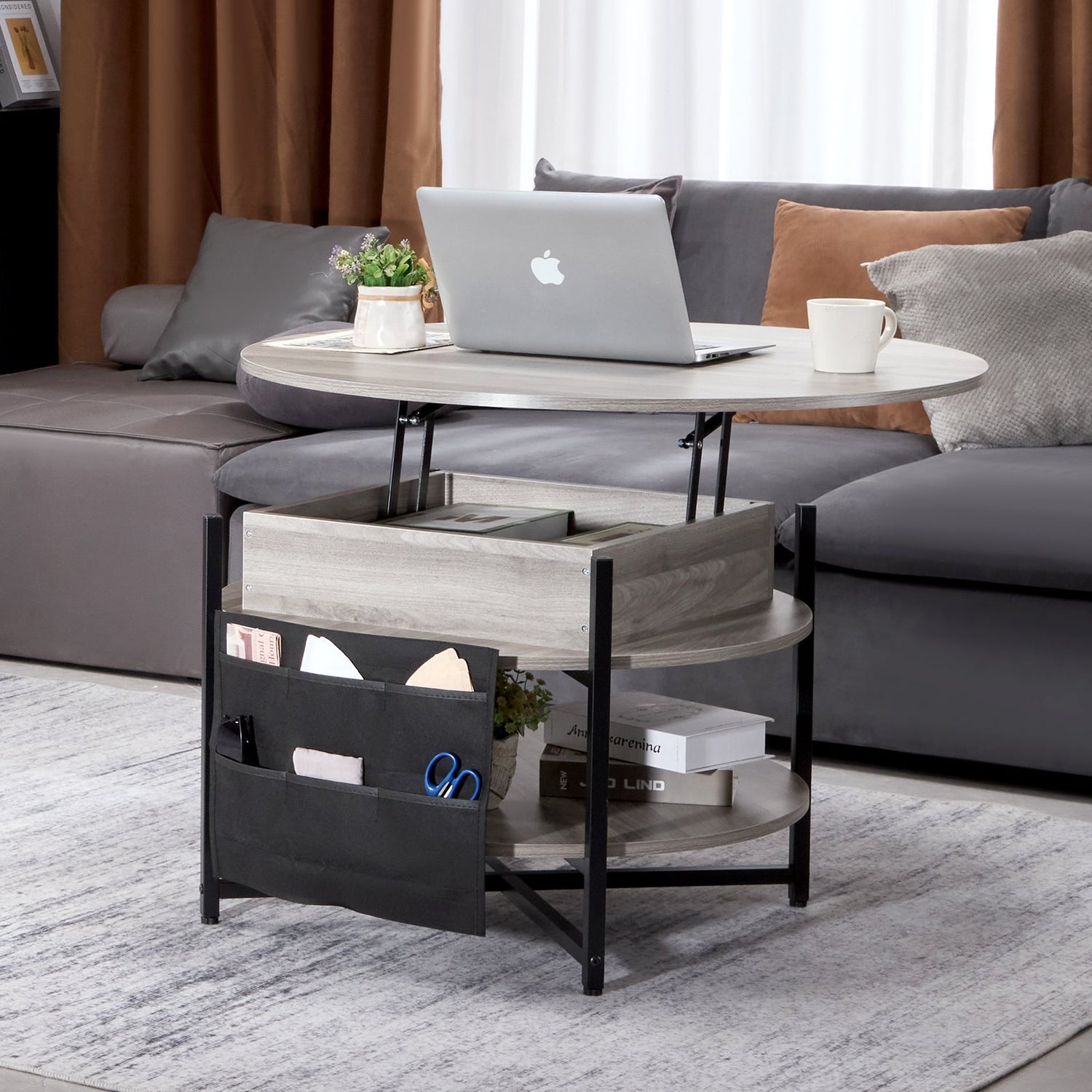 VEVOR Lift Top Coffee Table 35.3" Round Coffee Table for Living Room White-Furniture > Outdoor > Outdoor Dining Sets-PEROZ Accessories