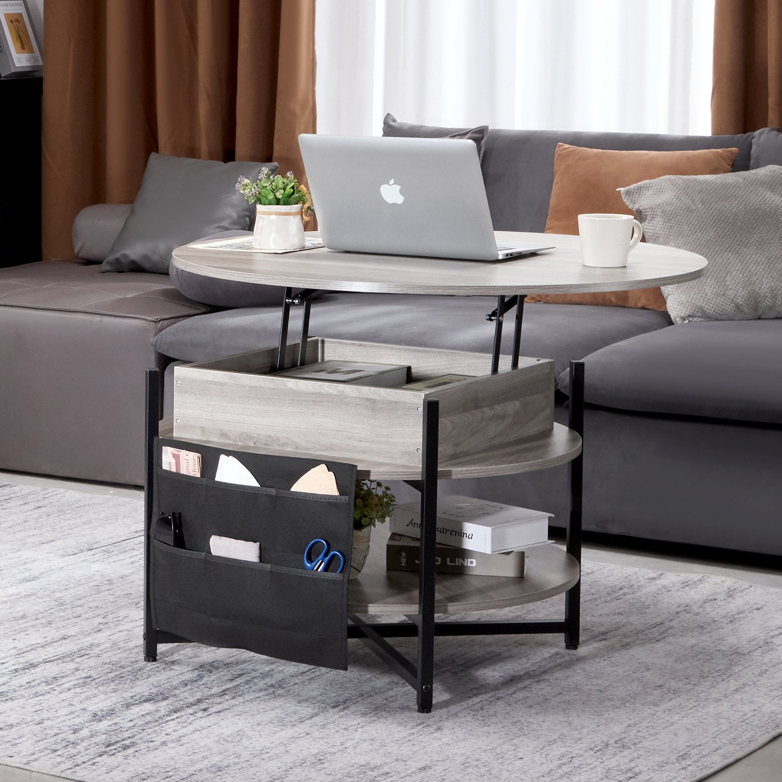 VEVOR Lift Top Coffee Table 35.3" Round Coffee Table for Living Room White-Furniture > Outdoor > Outdoor Dining Sets-PEROZ Accessories