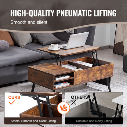 Lift Top Coffee Table 39.4 in Rectangle Coffee Table for Living Room Brown-Furniture > Outdoor > Outdoor Dining Sets-PEROZ Accessories