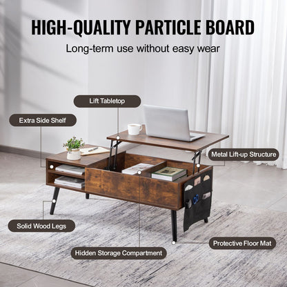 Lift Top Coffee Table 39.4 in Rectangle Coffee Table for Living Room Brown-Furniture > Outdoor > Outdoor Dining Sets-PEROZ Accessories