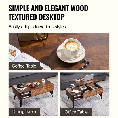Lift Top Coffee Table 39.4 in Rectangle Coffee Table for Living Room Brown-Furniture > Outdoor > Outdoor Dining Sets-PEROZ Accessories