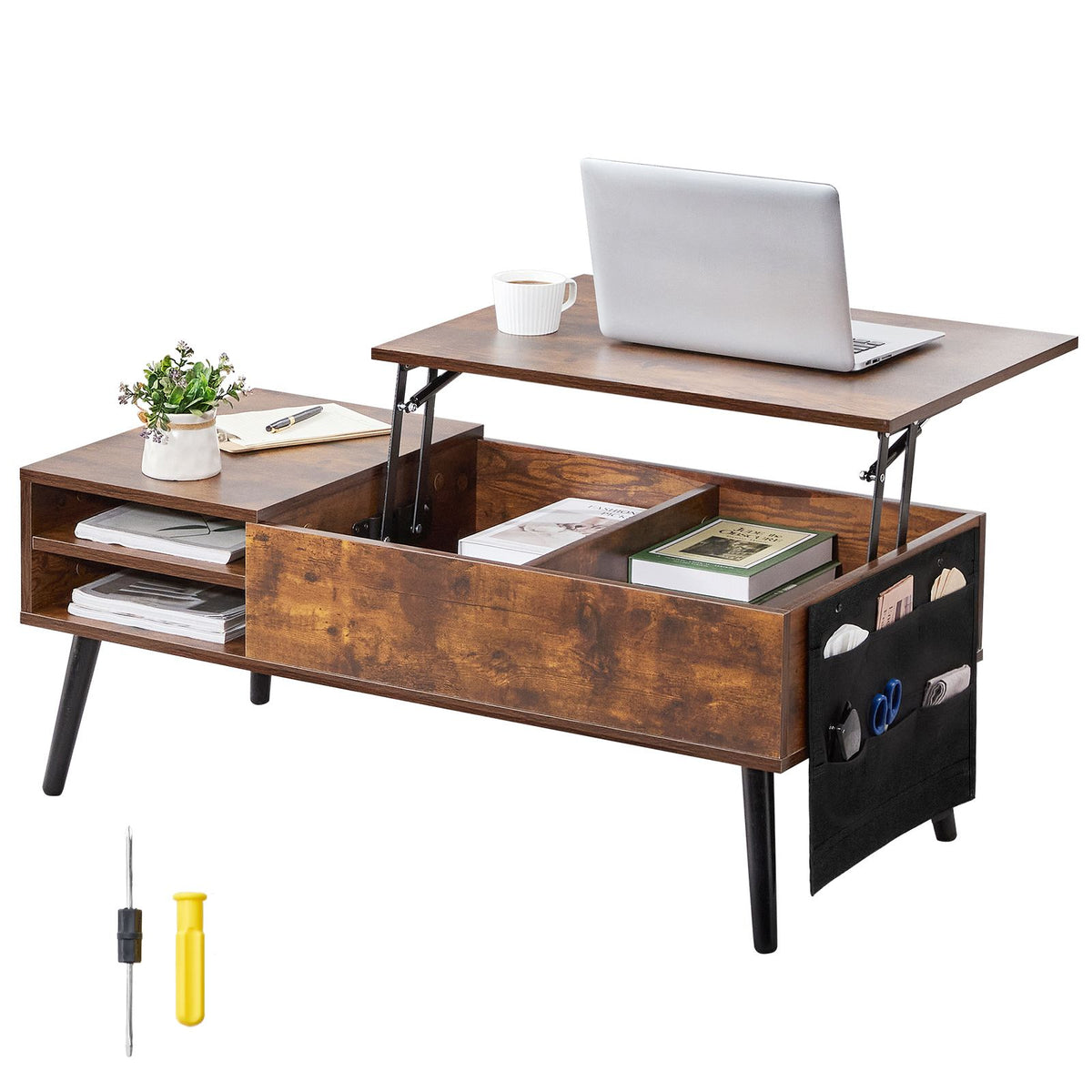 Lift Top Coffee Table 39.4 in Rectangle Coffee Table for Living Room Brown-Furniture > Outdoor > Outdoor Dining Sets-PEROZ Accessories