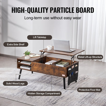 VEVOR Lift Top Coffee Table 39.4 in Rectangle Coffee Table for Living Room Brown-Furniture > Outdoor > Outdoor Dining Sets-PEROZ Accessories