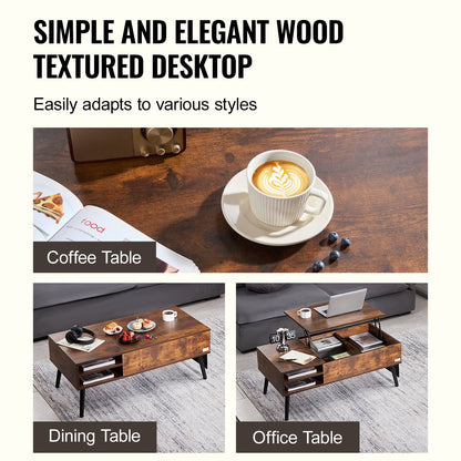 VEVOR Lift Top Coffee Table 39.4 in Rectangle Coffee Table for Living Room Brown-Furniture > Outdoor > Outdoor Dining Sets-PEROZ Accessories