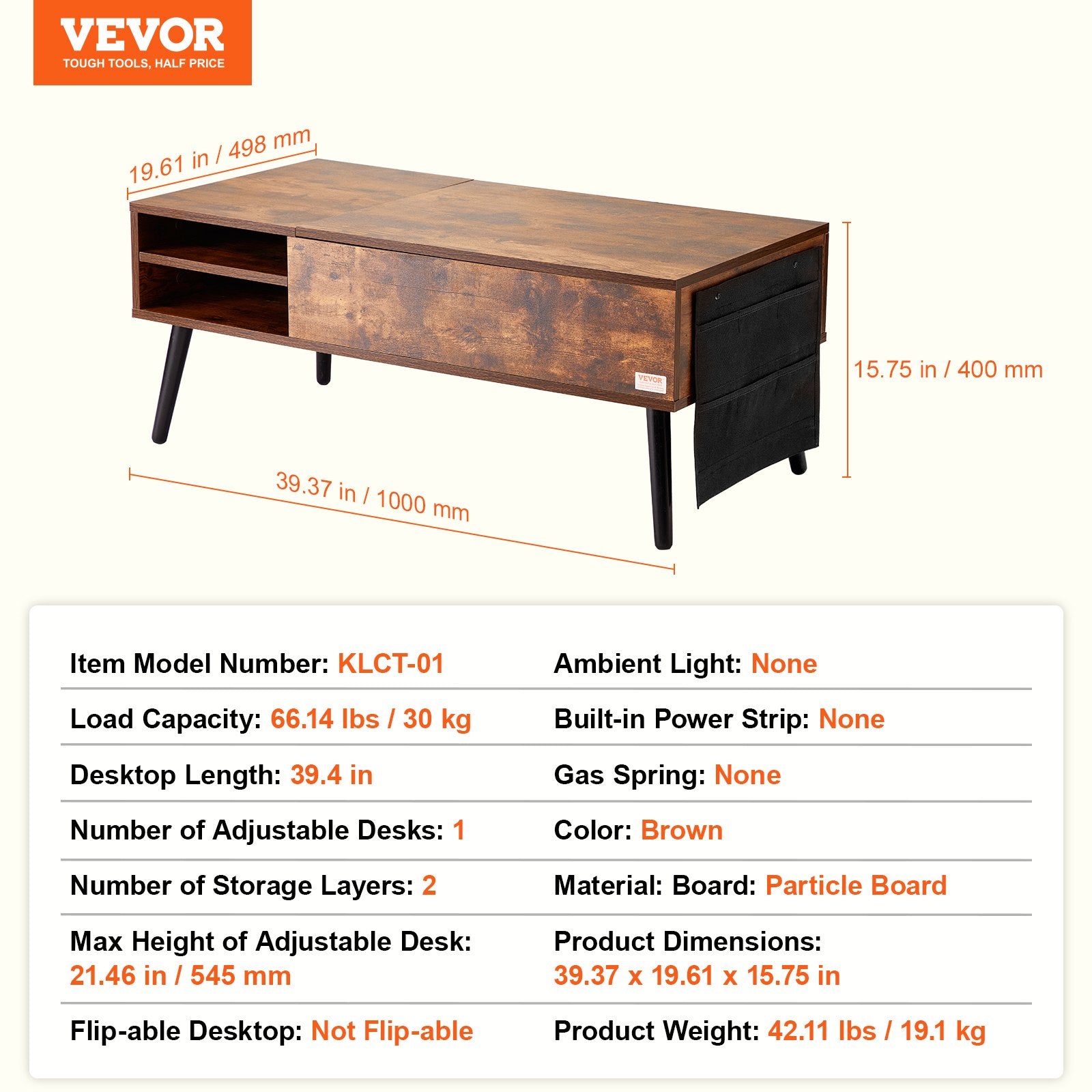 VEVOR Lift Top Coffee Table 39.4 in Rectangle Coffee Table for Living Room Brown-Furniture > Outdoor > Outdoor Dining Sets-PEROZ Accessories