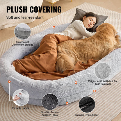 Human Dog Bed 1825x1220x254 mm Human Size Dog Bed Washable Faux Rabbit Fur-Pet Care > Dog Supplies > Dog Beds-PEROZ Accessories