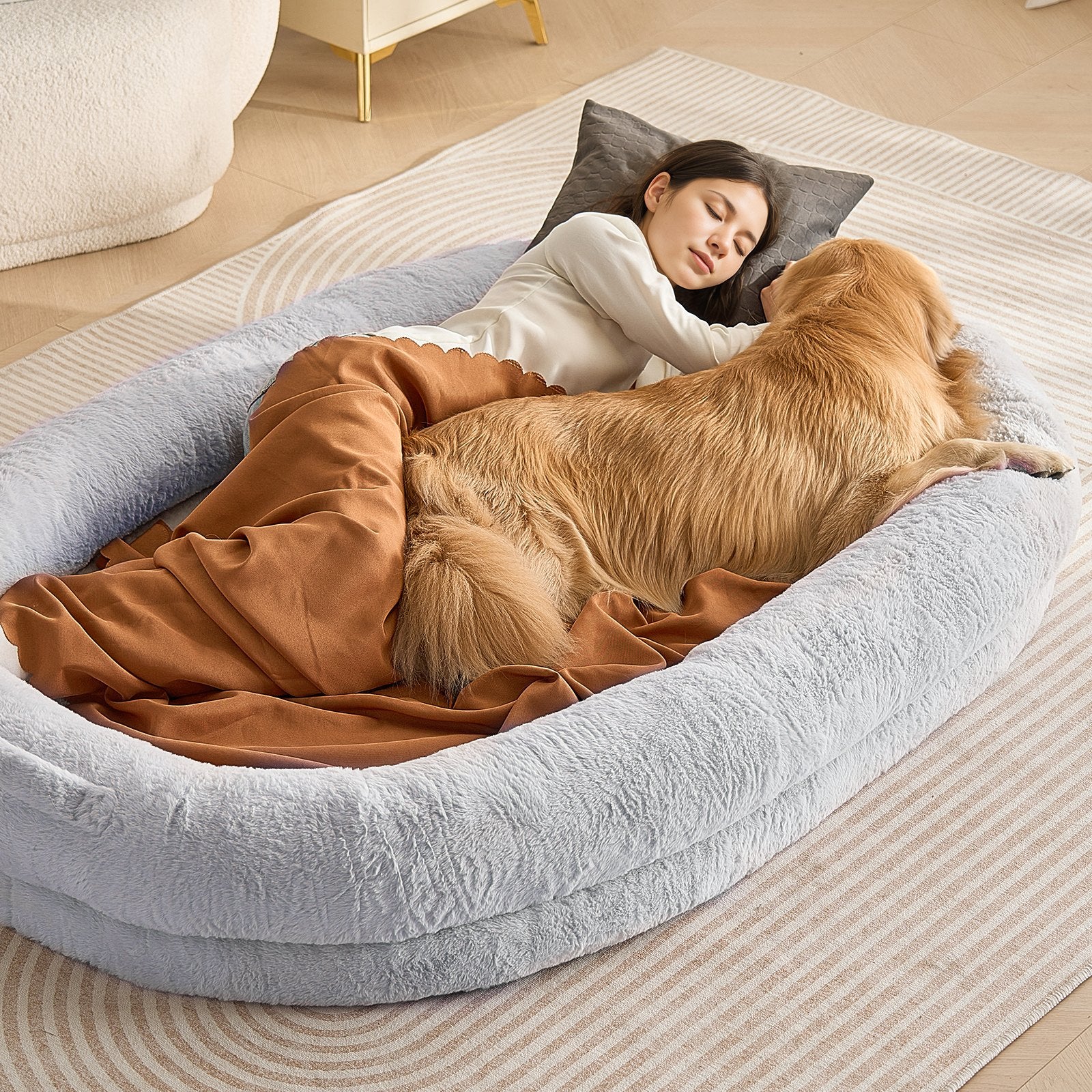 VEVOR Human Dog Bed 1825x1220x254 mm Human Size Dog Bed Washable Faux Rabbit Fur-Pet Care &gt; Dog Supplies &gt; Dog Beds-PEROZ Accessories