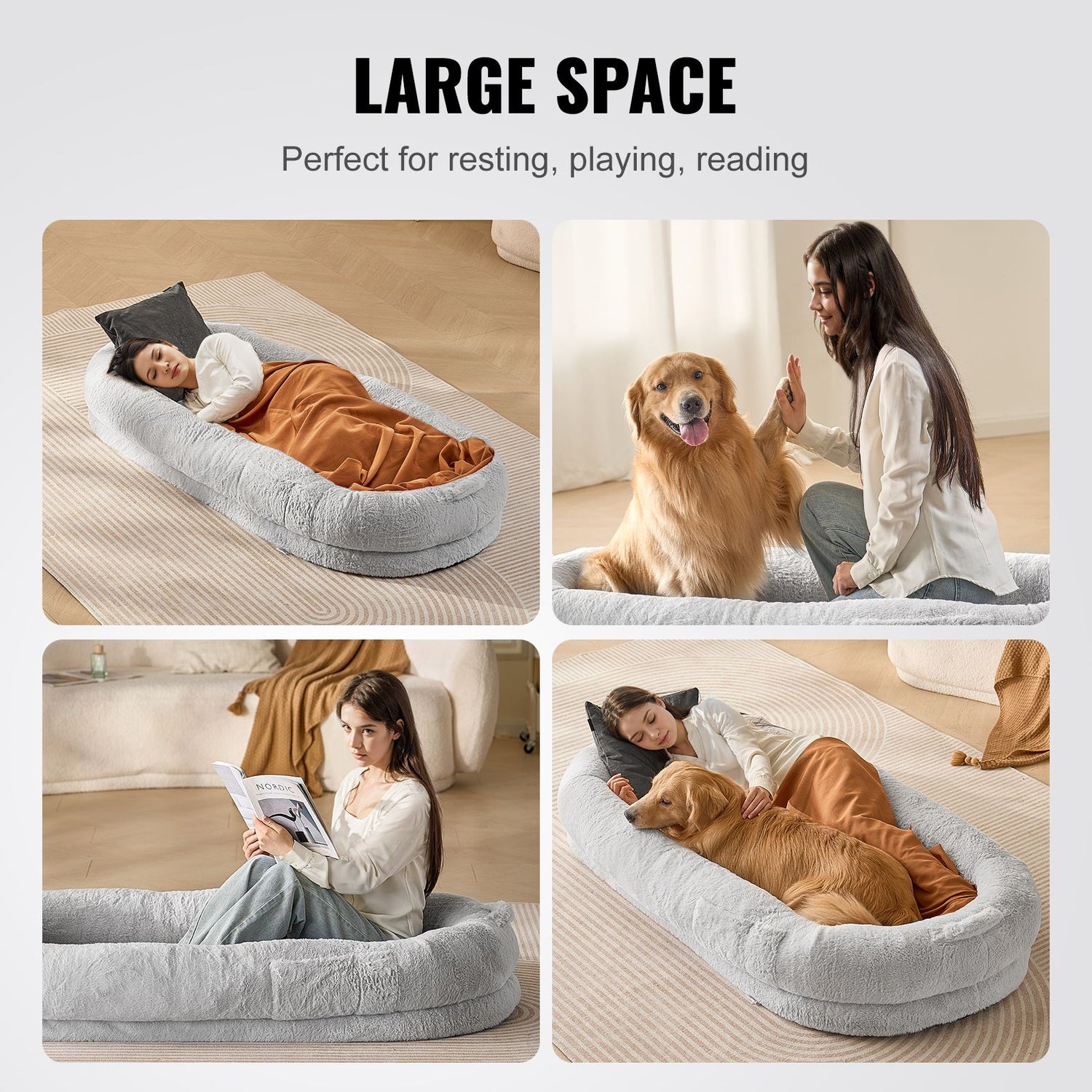 Human Dog Bed 1720x890x250 mm Human Size Dog Bed Washable Faux Rabbit Fur-Pet Care > Dog Supplies > Dog Beds-PEROZ Accessories