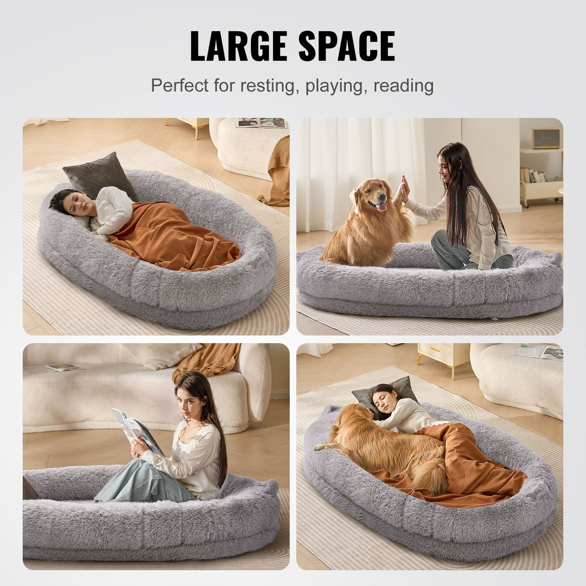 Human Dog Bed 1820x1220x250 mm Human Size Dog Bean Bed Washable PV Velvet-Pet Care > Dog Supplies > Dog Beds-PEROZ Accessories