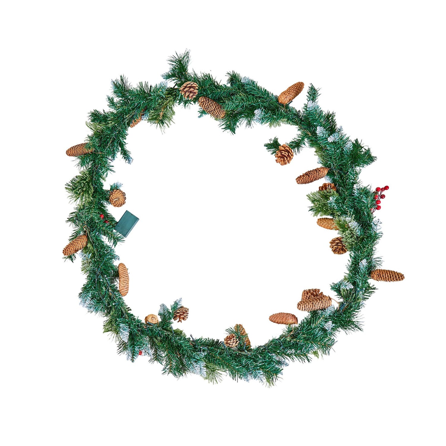 VEVOR Christmas Garland, 2750mm Artificial Christmas Garland with Light String, Faux Greenery Decoration with Berry Clusters, Pine Needles, Pine Cones, Realistic Xmas Collection for Mantel Fireplace-Occasions &gt; Christmas &gt; Christmas Wreaths &amp; Garlands-PEROZ Accessories