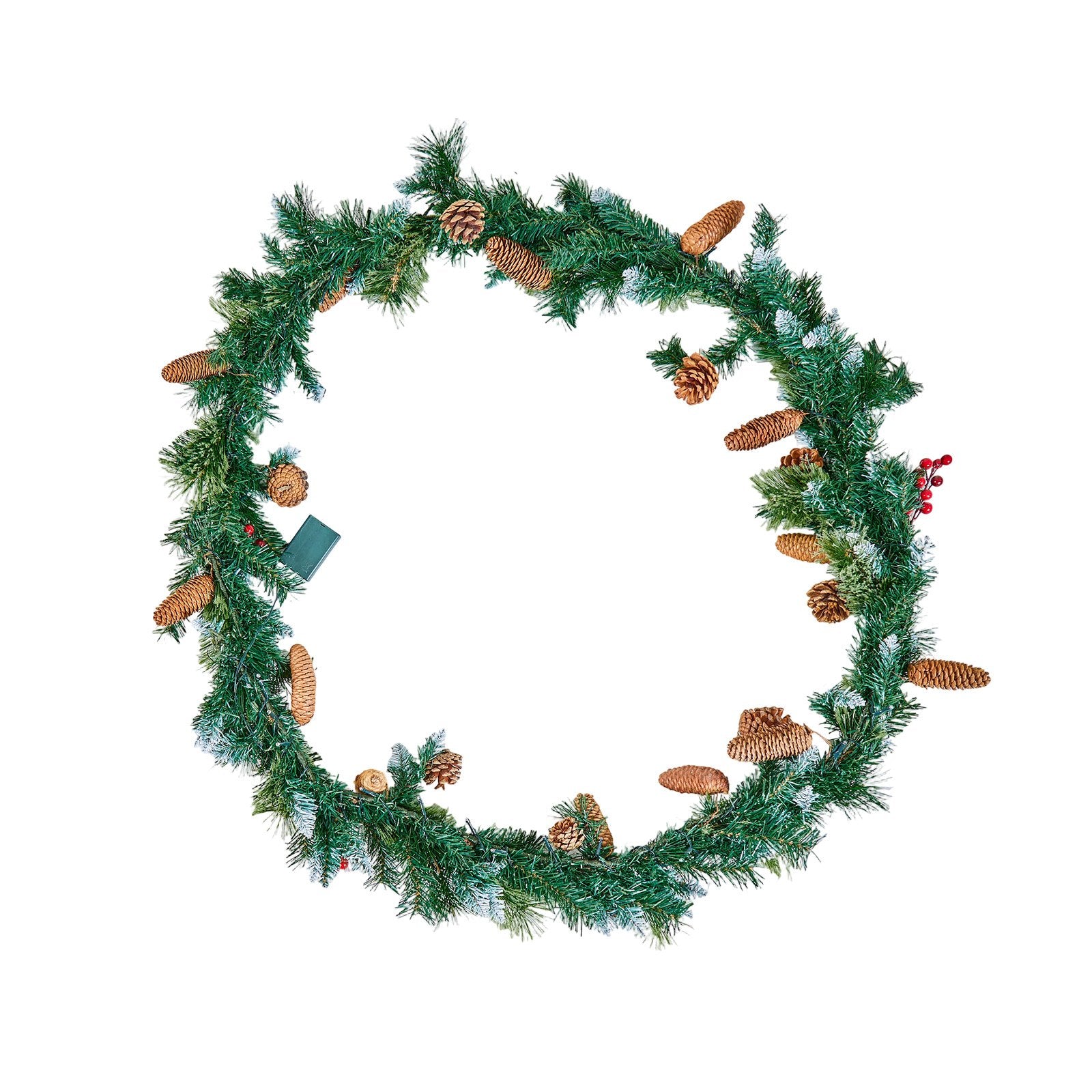 VEVOR Christmas Garland, 2750mm Artificial Christmas Garland with Light String, Faux Greenery Decoration with Berry Clusters, Pine Needles, Pine Cones, Realistic Xmas Collection for Mantel Fireplace-Occasions &gt; Christmas &gt; Christmas Wreaths &amp; Garlands-PEROZ Accessories