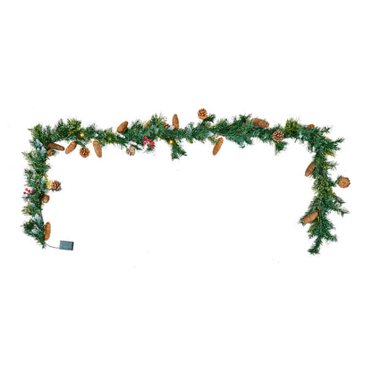 VEVOR Christmas Garland, 2750mm Artificial Christmas Garland with Light String, Faux Greenery Decoration with Berry Clusters, Pine Needles, Pine Cones, Realistic Xmas Collection for Mantel Fireplace-Occasions &gt; Christmas &gt; Christmas Wreaths &amp; Garlands-PEROZ Accessories
