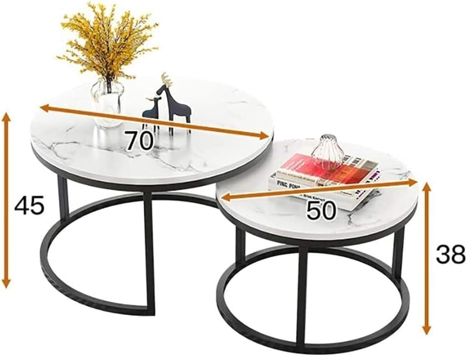 Nesting Coffee Table Faux Marble Small Round Coffee Tables - Black-Furniture > Living Room > Coffee Tables-PEROZ Accessories