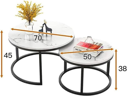 Nesting Coffee Table Faux Marble Small Round Coffee Tables - Black-Furniture > Living Room > Coffee Tables-PEROZ Accessories