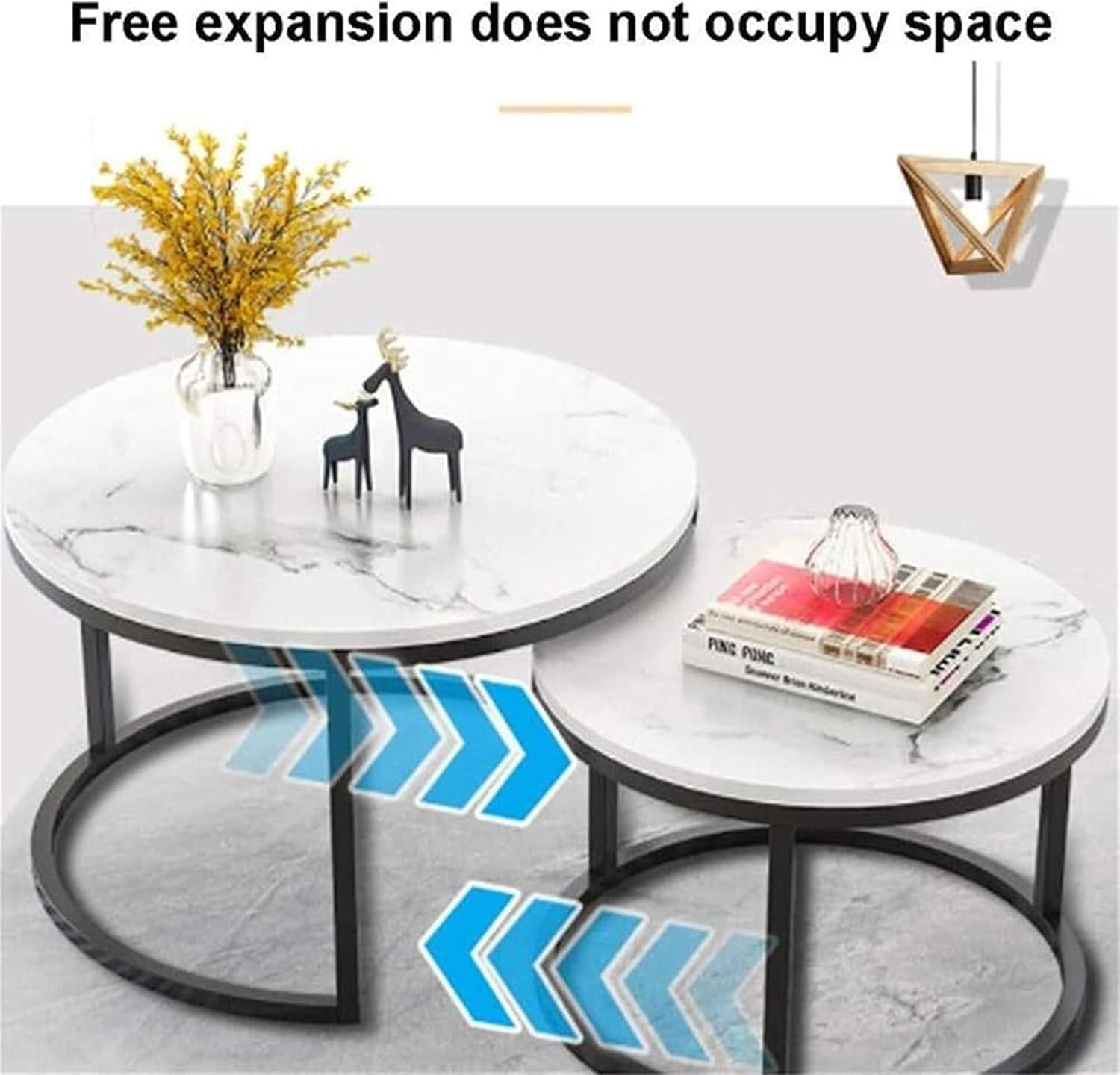 Nesting Coffee Table Faux Marble Small Round Coffee Tables - Black-Furniture > Living Room > Coffee Tables-PEROZ Accessories