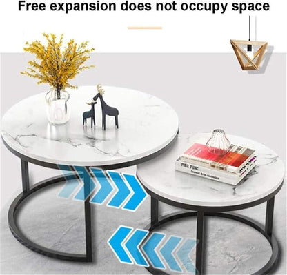 Nesting Coffee Table Faux Marble Small Round Coffee Tables - Black-Furniture > Living Room > Coffee Tables-PEROZ Accessories