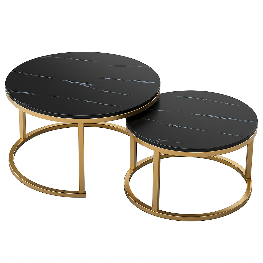 Nesting Coffee Table Faux Marble Small Round Coffee Tables - Black-Furniture > Living Room > Coffee Tables-PEROZ Accessories