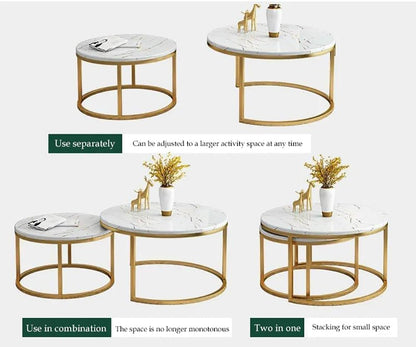 Nesting Coffee Table Faux Marble Small Round Coffee Tables - White-Furniture > Living Room > Coffee Tables-PEROZ Accessories