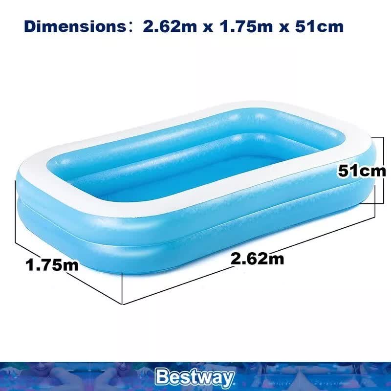 Bestway 2.62m x 1.75m x 51cm Blue Rectangular Family Pool-Home &amp; Garden &gt; Pool &amp; Accessories &gt; Swimming Pools-PEROZ Accessories