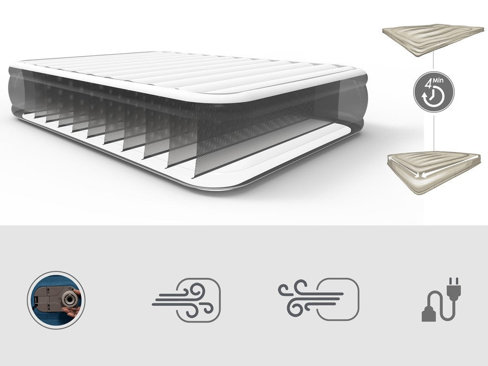 Bestway 2.03m x 1.52m x 36cm Tritech Fashion Flock comfortable inflatable Air Mattress Queen Built-in AC Pump-Outdoor Recreation &gt; Camping &gt; Inflatable Mattresses-PEROZ Accessories