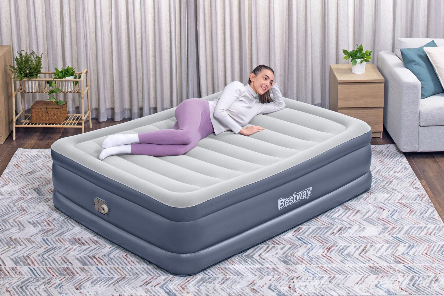 Bestway 2.03m x 1.52m x 51cm Tritech Air Inflatable Mattress Queen Built-in AC Pump-Outdoor Recreation &gt; Camping &gt; Inflatable Mattresses-PEROZ Accessories