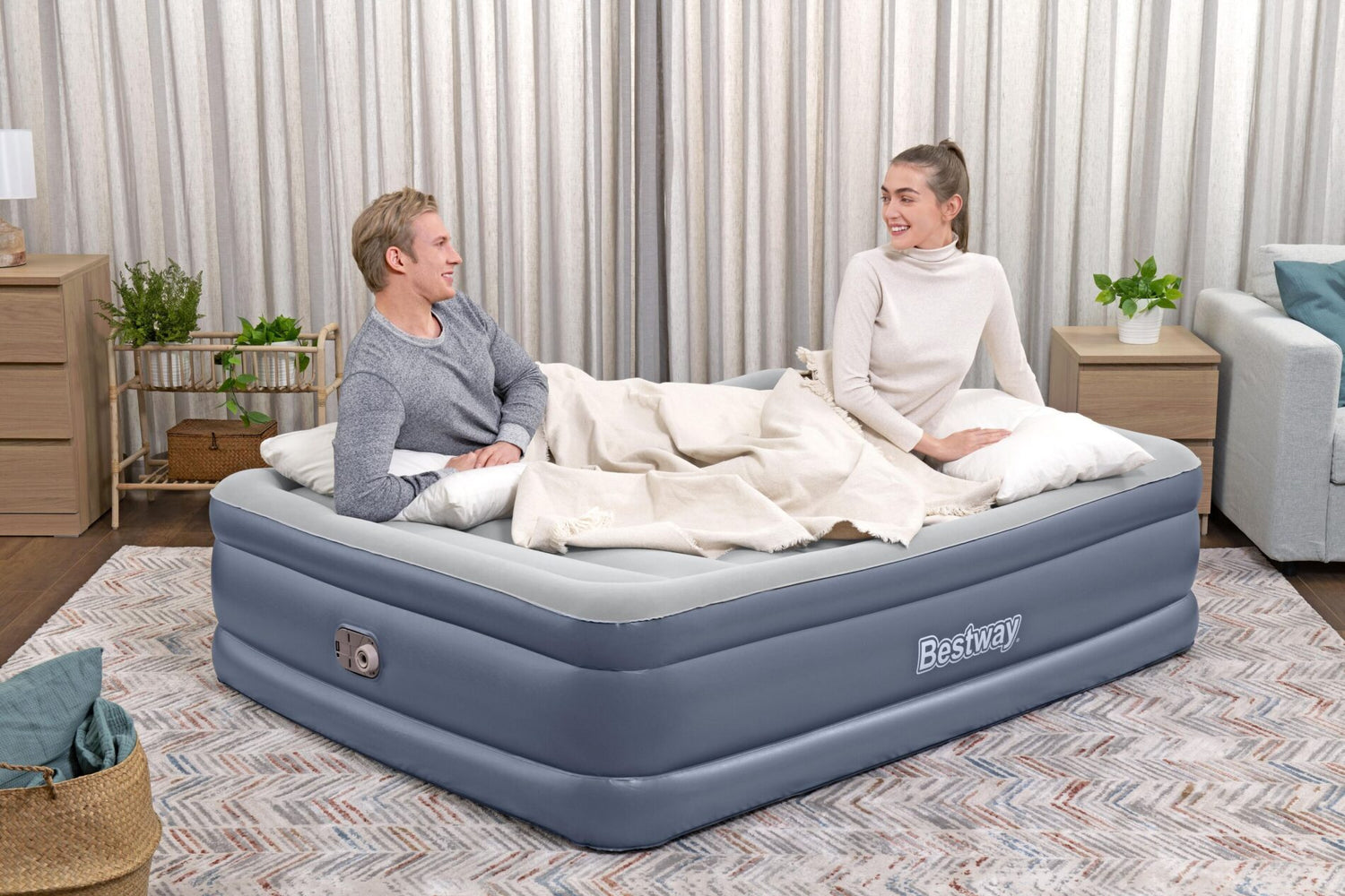 Bestway 2.03m x 1.52m x 51cm Tritech Air Inflatable Mattress Queen Built-in AC Pump-Outdoor Recreation &gt; Camping &gt; Inflatable Mattresses-PEROZ Accessories