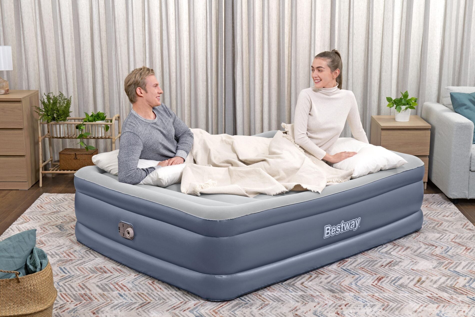 Bestway 2.03m x 1.52m x 51cm Tritech Air Inflatable Mattress Queen Built-in AC Pump-Outdoor Recreation &gt; Camping &gt; Inflatable Mattresses-PEROZ Accessories