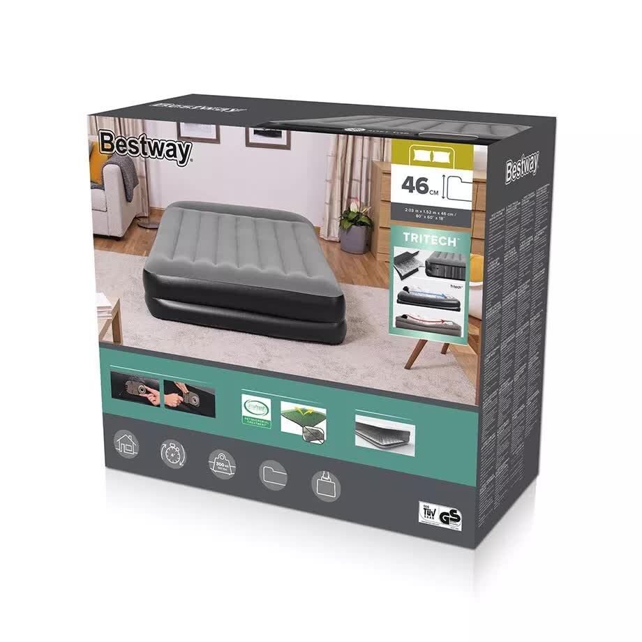 Bestway 2.03m x 1.52m x 46cm Tritech Air Mattress Queen Built-in AC pump-Outdoor Recreation &gt; Camping &gt; Inflatable Mattresses-PEROZ Accessories
