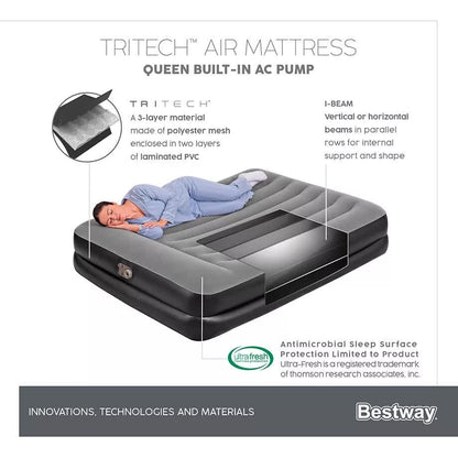 Bestway 2.03m x 1.52m x 46cm Tritech Air Mattress Queen Built-in AC pump-Outdoor Recreation &gt; Camping &gt; Inflatable Mattresses-PEROZ Accessories