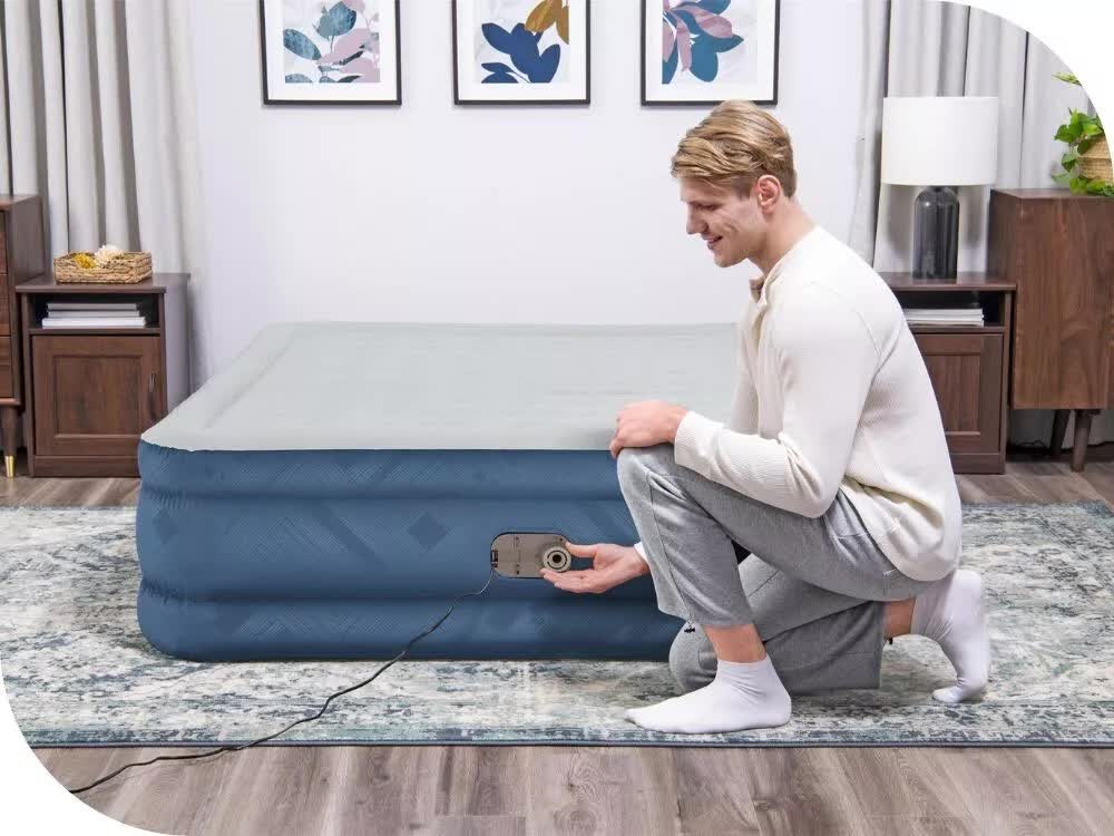 Bestway 2.03m x 1.52m x 46cm Fortech Snugable Top Air Inflatable Mattress Queen Built-in AC Pump-Outdoor Recreation &gt; Camping &gt; Inflatable Mattresses-PEROZ Accessories