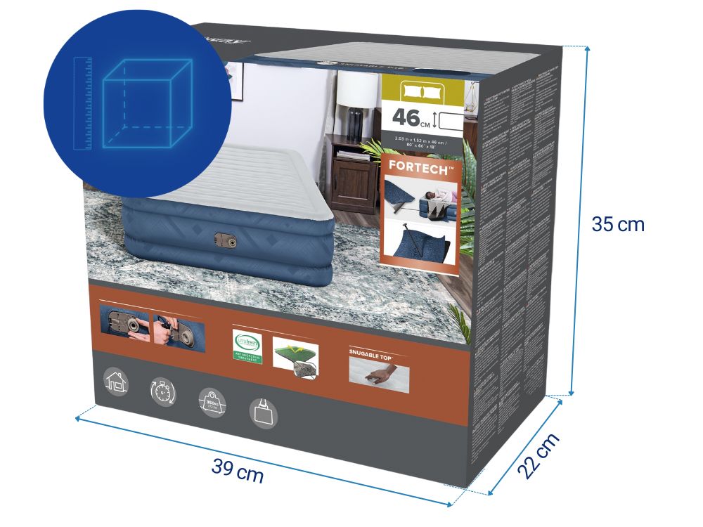 Bestway 2.03m x 1.52m x 46cm Fortech Snugable Top Air Inflatable Mattress Queen Built-in AC Pump-Outdoor Recreation &gt; Camping &gt; Inflatable Mattresses-PEROZ Accessories